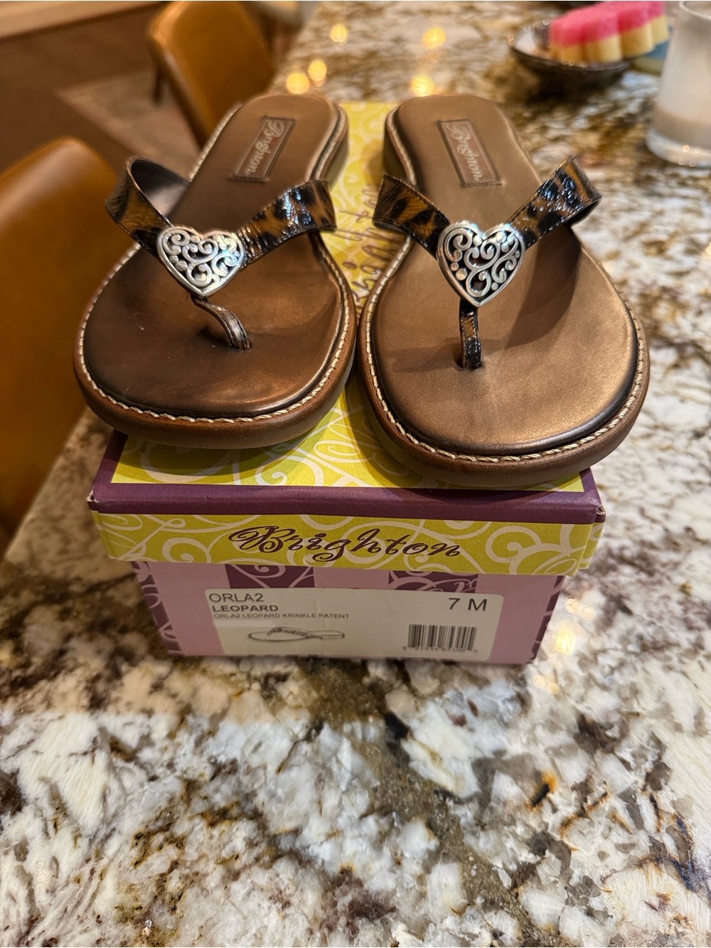 Brighton Leopard-Print Brown Heart Thong Sandals
